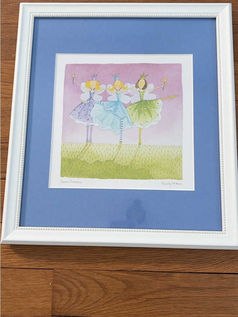 Framed Fairy Trio Art Print in Blue Mat